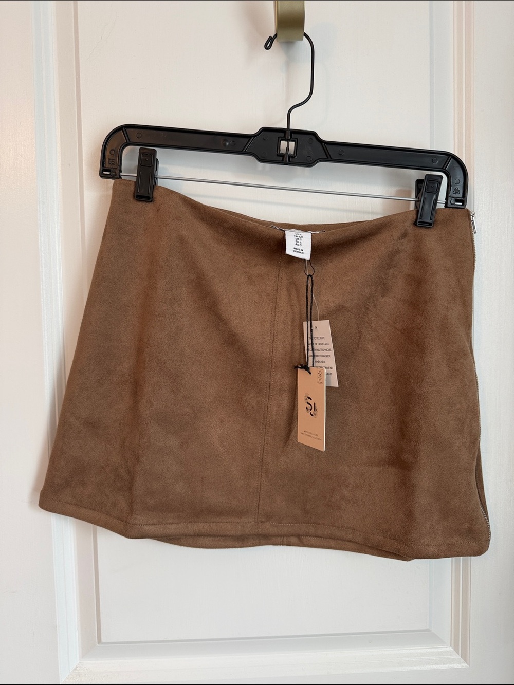 Side zip Suede-Look Mini Skirt in Brown - Small